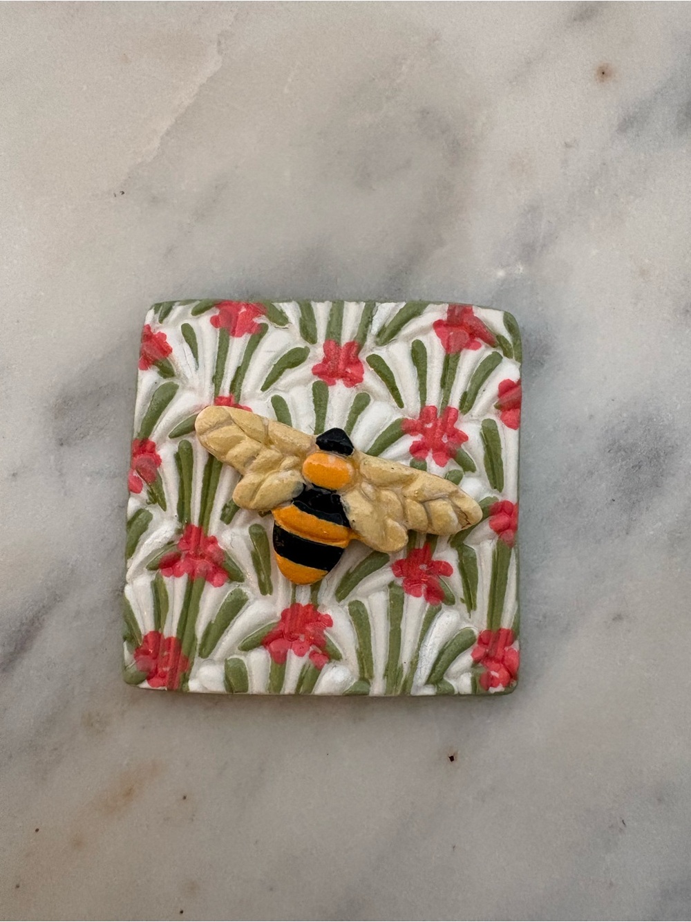 Handmade Sculpted Bee Floral Magnet Bliss & Co. 1.5”